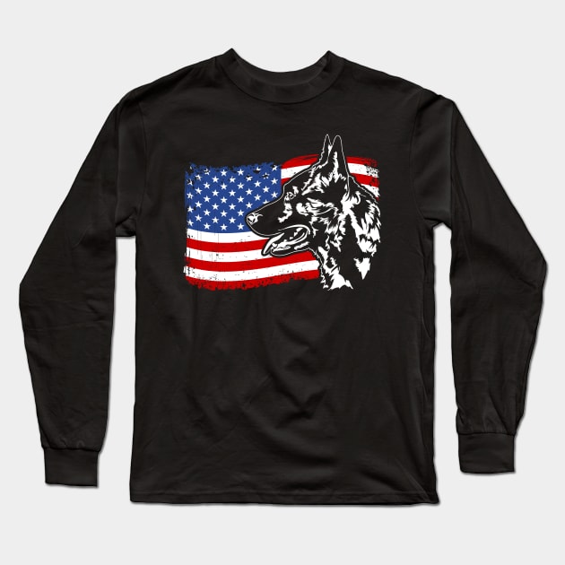 Dutch Shepherd American Flag patriotic dog Long Sleeve T-Shirt by wilsigns